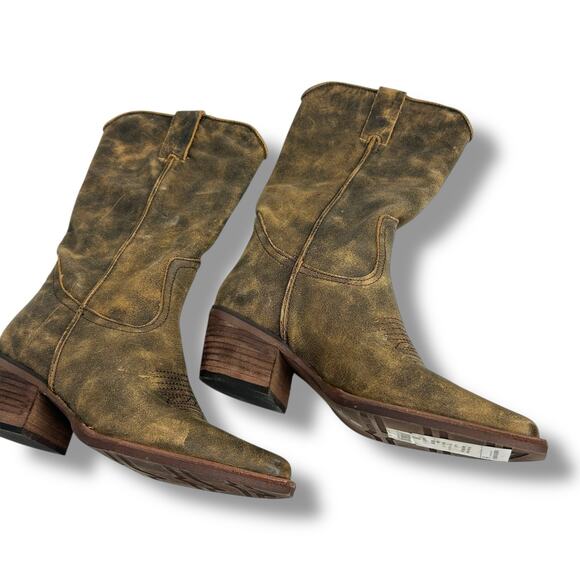 Steve Madden Cowboy Boots Size 5 Distressed Brown Albany Western Boot Leather - Picture 8 of 12